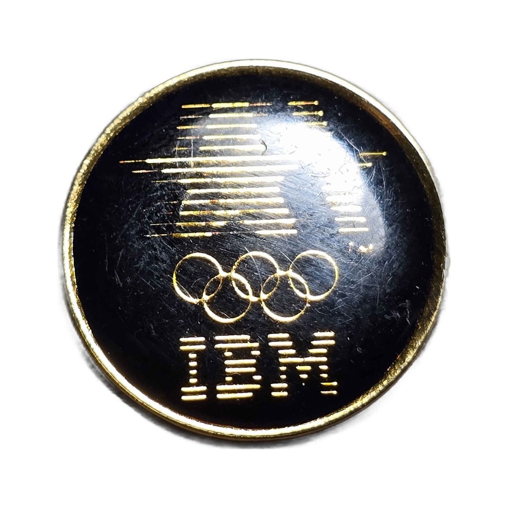 IBM Olympic Games Corporate Sponsor Logo Gold and Black Lapel Vest Hat Pin G18